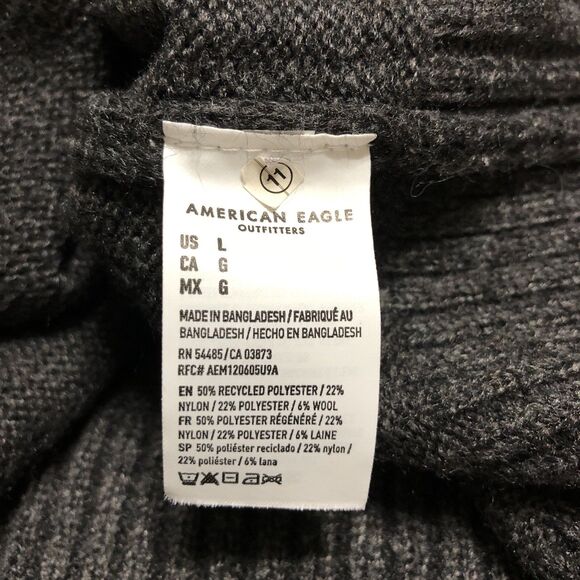 American Eagle Hoodie Sweater L Gray Wool Blend Fair Isle Knit Kangaroo Pocket - Picture 8 of 11